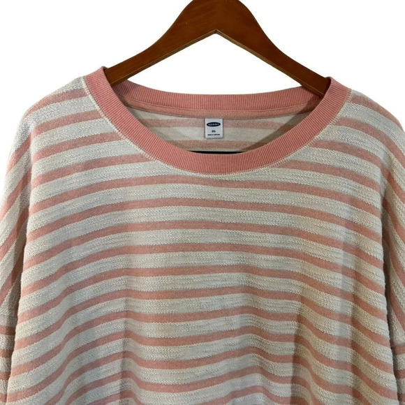 Old Navy Pullover Sweater Womens Plus Size XXL Pink and White 100% Cotton Knit - Picture 3 of 7